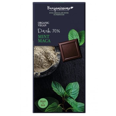 Vegánska tmavá čokoláda s mätou a matzom BEZ SKLA. BIO 70 g