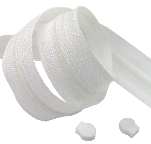 Páska na zips BIELA špirála #3mm zips 1m + 2 zipsy