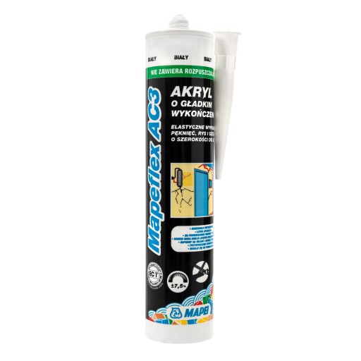 MAPEI MAPEFLEX AC3 akrylátový tmel biely 310ml s hladkým povrchom