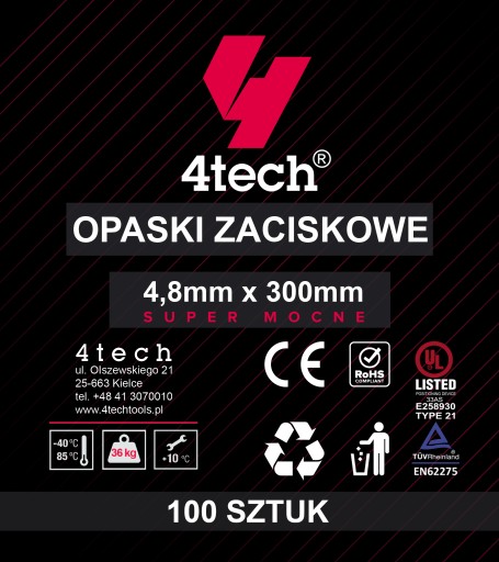 Sťahovacie pásky 4,8 x 300 mm Sťahovacie pásky 100 ks