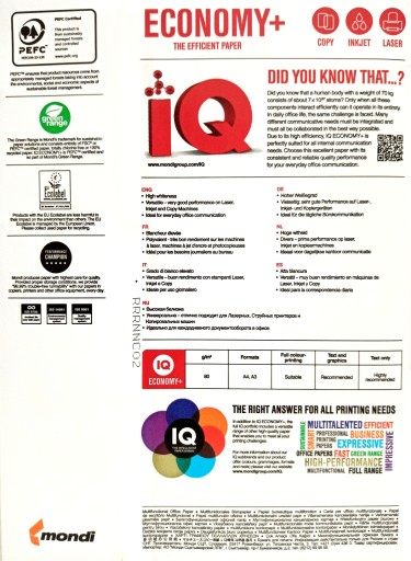 KOPÍROVACÍ PAPIER A4 IQ Economy+ A4, 80g/m2, 500 listov