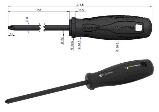 RM PZ3 skrutkovač. 150 mm. SVCM oceľ. Waryński