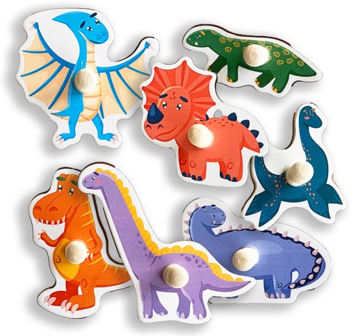 SMILY PLAY Montessori drevené puzzle dinosaury