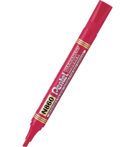 Permanentný popisovač Pentel N860, červený, skosený.