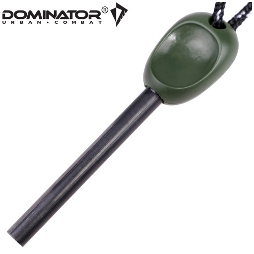 Turistický magnéziový zapaľovač malý kľúčik DOMINATOR KOMPAS PÍSKAL Olivový