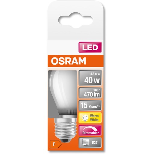 E27 LED žiarovka 4,8W = 40W 2700K STMIETNUTÁ OSRAM