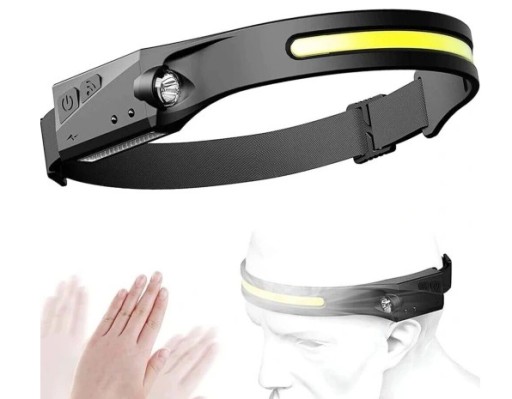 COB LED čelovka na beh, USB-C baterka, AKU pohybový senzor, 4v1