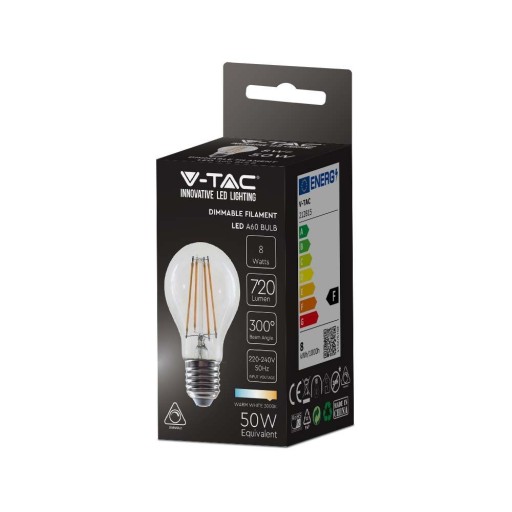 V-TAC LED žiarovka 8W Filament E27 A65 Stmievateľná VT-2288D 3000K 720lm