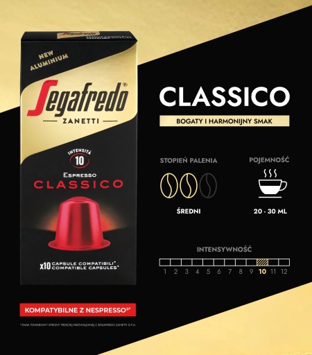 Kapsule Segafredo Classico, 10 ks., hliníkové, kompatibilné s Nespresso