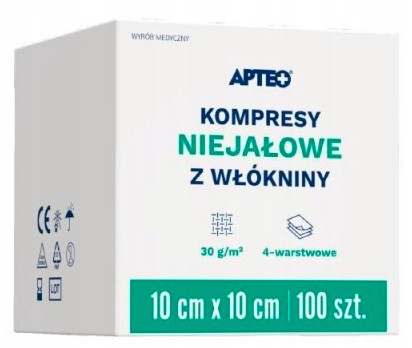 NESTERILNÉ KOMPRESY Z VLIZEŇA 10x10cm Apteo 100 ks