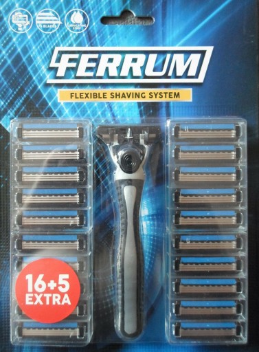 Kazetový holiaci strojček s 3 čepeľami Ferrum, námornícka modrá, 16 kusov, 5 ZADARMO