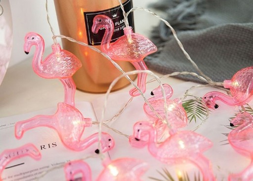 LED solárna girlanda FLAMINGOS ružová studená so súmrakovým senzorom 6m IP44