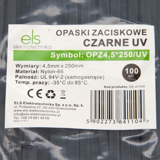 PLASTOVÉ VIAZAČKY ČIERNA 4,5x250 100ks UV