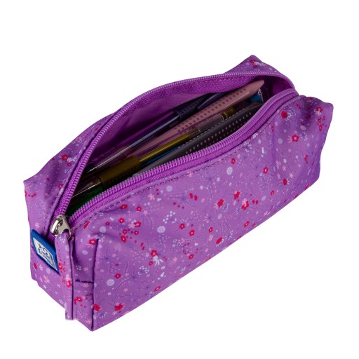 Vrecúško OXFORD FLORAL PENCIL BAG, fialové s kvetmi, lúka pre dievčatko