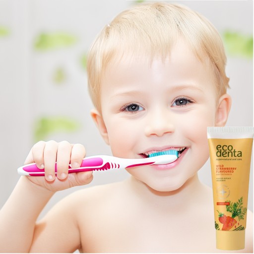 Zubná pasta pre deti bez fluoridu Lesná jahoda Bioaktívny Calcium Ecodenta 75ml