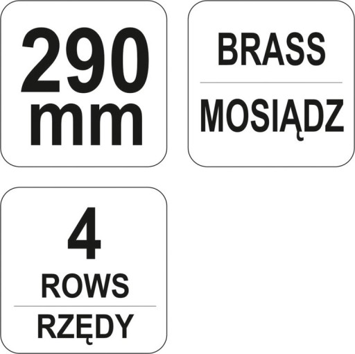 Drôtená kefa, mosadzný drôt, 4 rady so škrabkou, plastová rukoväť