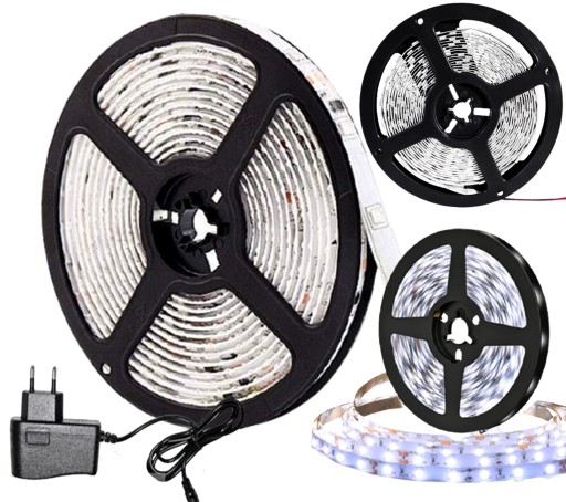 VODEODOLNÝ LED PÁS S NAPÁJOM STUDENÝ BIELY 5 M DEKORATÍVNY LED PÁS