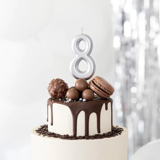 NARODENINOVÁ TORTA SVIEČKA ČÍSLO 8 ÔSMA OSEM STRIEBORNÉ NARODENINY
