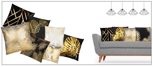 LESKLÝ 2GL GLAMOUR OBLIEC NA VANKÚŠ 45x45cm ZLATO ČIERNA VELÚR