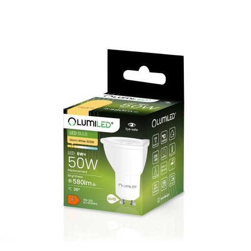 LED žiarovka GU10 6W = 50W 580lm 3000K TEPLÁ BIELA 36° PREMIUM LUMILED
