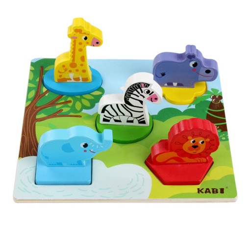 Náučné drevené puzzle safari bloky 0057