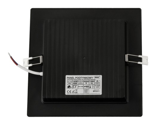 LED stropné svietidlo, zápustné, zápustné, 18W, 1980lm, 4000K, čierne