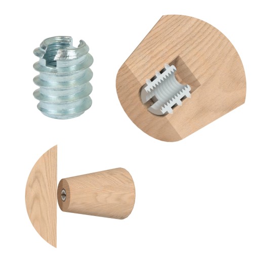 10x Nábytkový spoj M6 x 12 mm skrutkovaný do dreva, oceľová vložka so zárezom