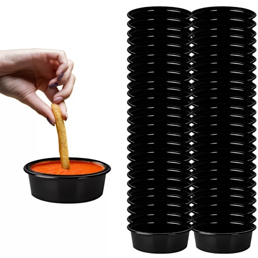 Nádoby na omáčku, čierne, opakovane použiteľné nádoby na omáčku, dip, jedlo, 50 ml