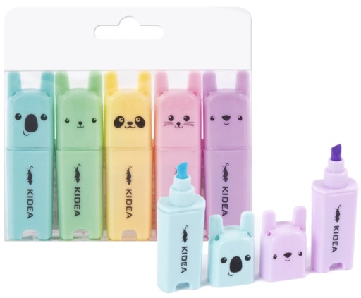 Pastel Animals zvýrazňovače 5 farieb Kidea