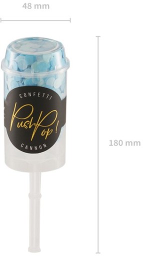 PUSH POP TUBE, MODRÝ ODPAĽOVAČ KONFETÍ, STRIEĽANIE NA 1 ROČNÉM