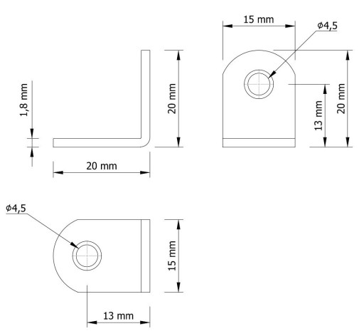 4x držiak na upevnenie nábytku 20 X 20 mm
