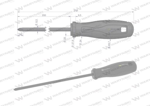 RM PH2 skrutkovač 200 mm. SVCM oceľ. Waryński