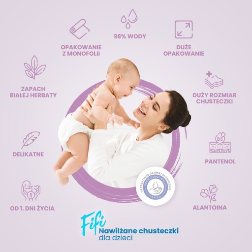 FIFI UBÚRKY VLHČENÉ VODOU 98% PRE DETI D-PANTHENOL ALLANTOIN 80 ks.