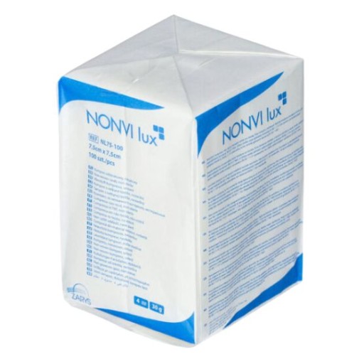 Nesterilný obklad z netkanej textílie 30G 4W 7,5 cm x 7,5 cm NONVI lux 100 ks.