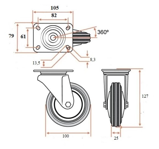 Otočné kolesá ku kočíku, gumené 100mm, samonastavovacie