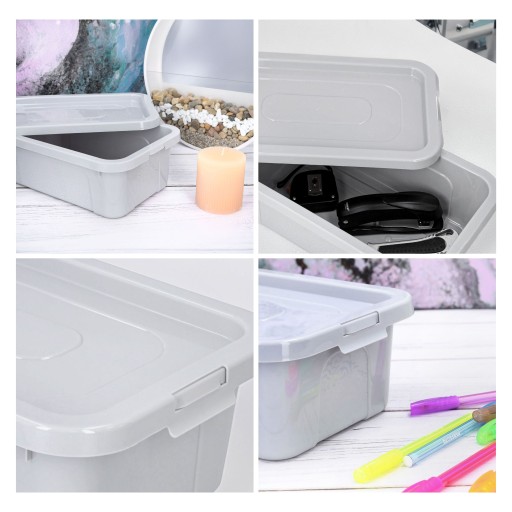 Organizér, plastová nádoba s vrchnákom, 4,5l box, svetlo šedá