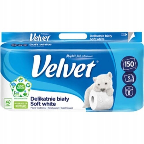 Zamatový toaletný papier 3w Jemne biely 8 ks.