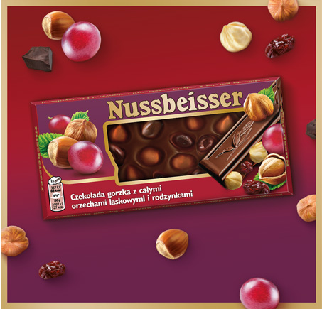Nussbeisser horká čokoláda oriešky hrozienka 100g