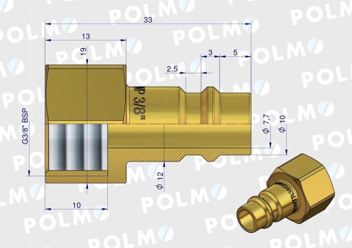 Pneumatický rýchlospojka, zástrčka 3/8'BSP GW POLMO