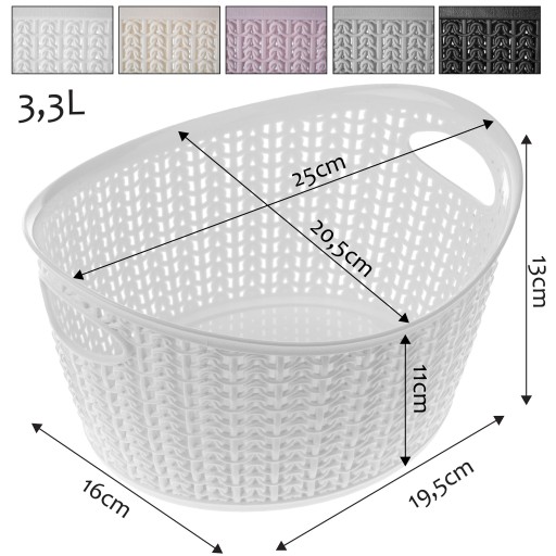 OVÁLNY KOŠÍK S RÚČKAMI ORGANIZÁTOR 3,3L, BIELY