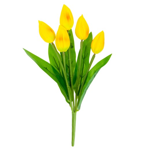 TULIPÁNOVÁ KYTICA Z PENOVÝCH TULIPANOV X5 ŽLTÉ UMELÉ TULIPANY V KYTICI