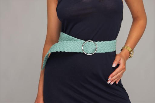 PLOTED BELT, eko koža, strieborná pracka, mint