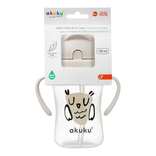 AKUKU HRNČEK, FĽAŠA S RUBIČKOU, SLAMKA, RÚČKY, 300ml, 9m+