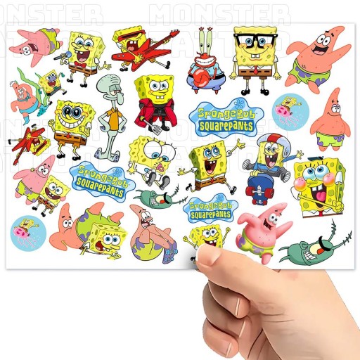 UMÝVAJÚCE DOČASNÉ TETOVANIE PRE DETSKÉ DETSKÉ SPONGEBOB ORIGINÁLNE VZORY