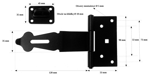 Wrześciądz ozdobná spona, zatváranie dverí, 170 mm, čierna, mosadzný visiaci zámok