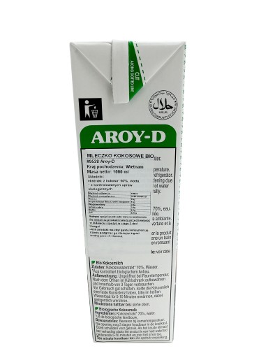 BIO kokosové mlieko BIO 1l THAI Aroy-D certifikát