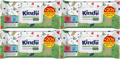 Kindii NATURAL BALANCE VLHČENÉ Utierky 4x60ks