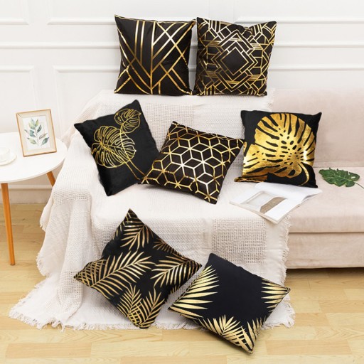 LESKLÝ 2GL GLAMOUR OBLIEC NA VANKÚŠ 45x45cm ZLATO ČIERNA VELÚR