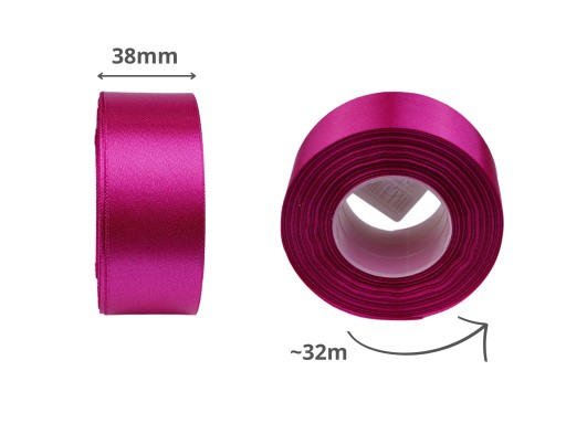 DEKORATÍVNA FUCHSIOVÁ SATÉNOVÁ STUHA, TMAVO RUŽOVÁ, ŠÍRKA 38mm 32m