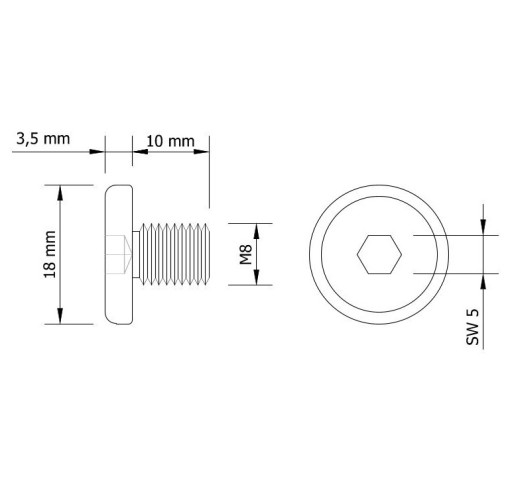 10x skrutka M8 x 10 mm plochá imbusová hlava, nábytková skrutka, metrická čierna